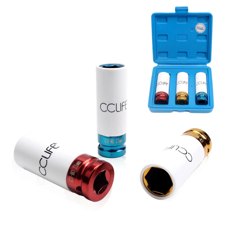 Alloy Wheel Nut Protective Deep Impact Socket Driver Tool Set 17 19 21mm 1/2" 3 szt.