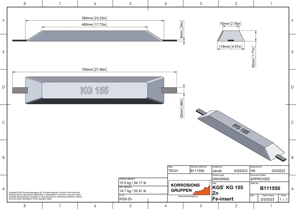 Zinkanod Typ 155 - 590*116*45