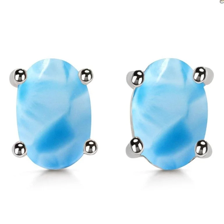 Kolczyki Stud Larimar Silver 6 mm owalny