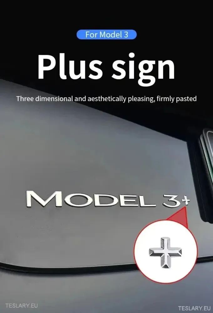 Tesla Model 3+ Logo „ +” srebrny logo