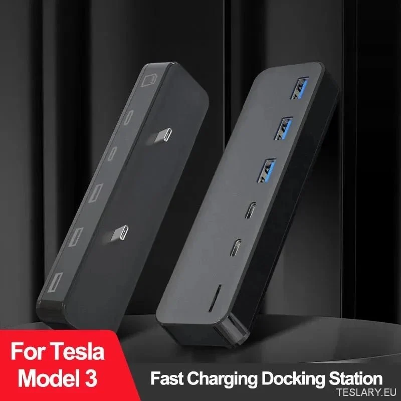 Stacja dokująca dla Tesli Model 3 Y USB Hub 27W Inteligentne szybkie ładowanie 6 w 2 typu-C micro SD Model3 Modely 2021-2023
